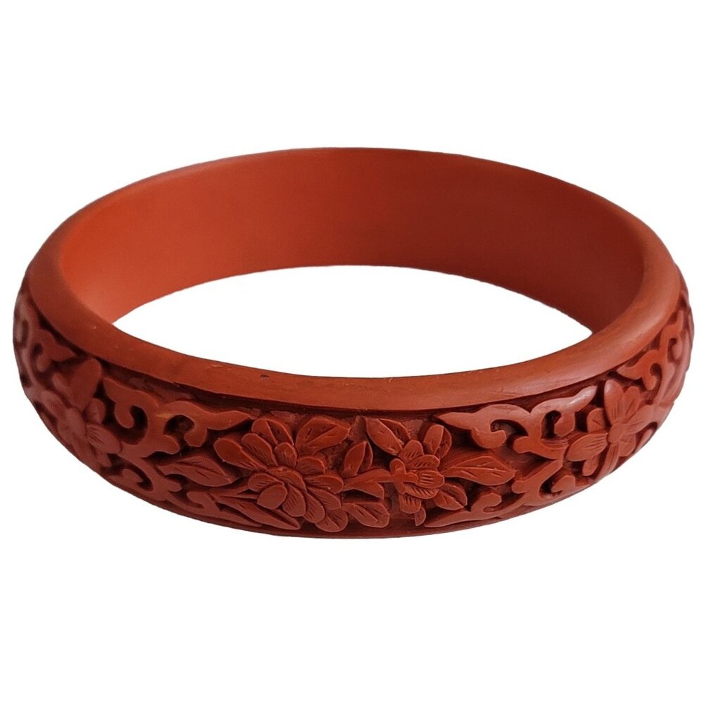 Carved Cinnabar Bangle Bracelet